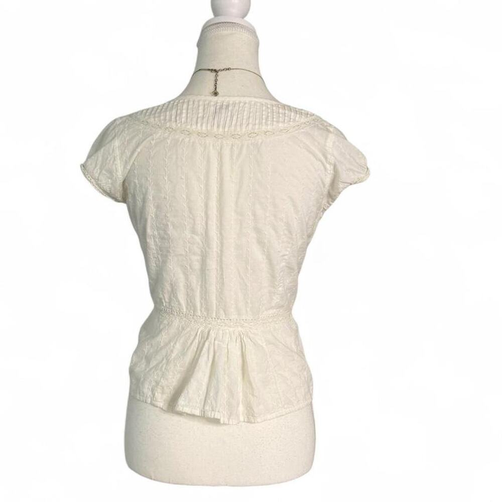 American Eagle Vintage White Baby Doll Button Short Sleeve Cotton Top Size Small - Picture 2 of 5